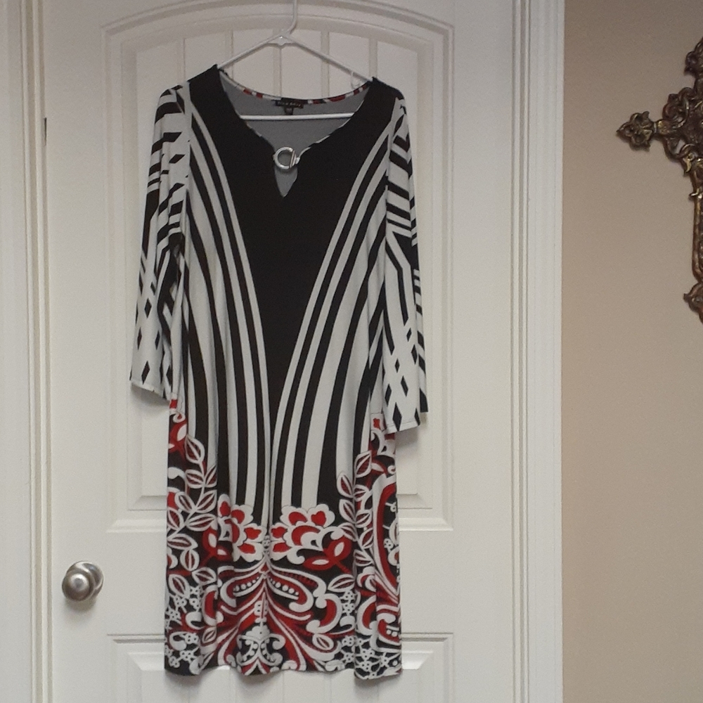 True Envy red, black multi women's dress.